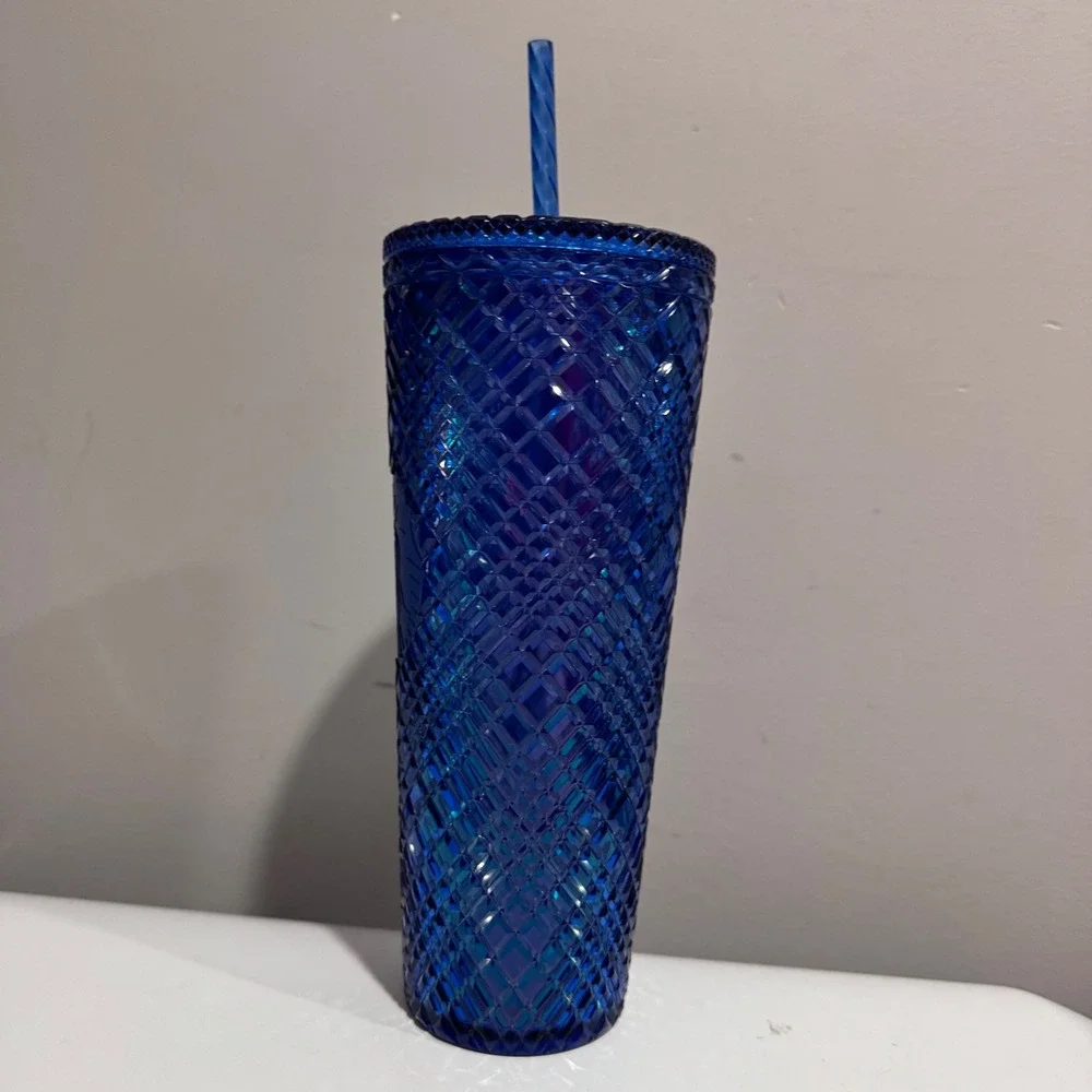 Starbucks Studded Tumbler Venti 24oz Royal Blue Excellent Iridescent Grid Cup
